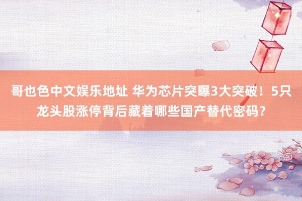 哥也色中文娱乐地址 华为芯片突曝3大突破！5只龙头股涨停背后藏着哪些国产替代密码？