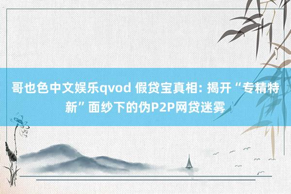 哥也色中文娱乐qvod 假贷宝真相: 揭开“专精特新”面纱下的伪P2P网贷迷雾