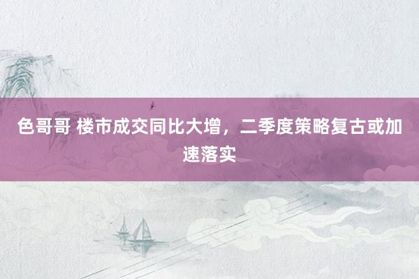 色哥哥 楼市成交同比大增，二季度策略复古或加速落实